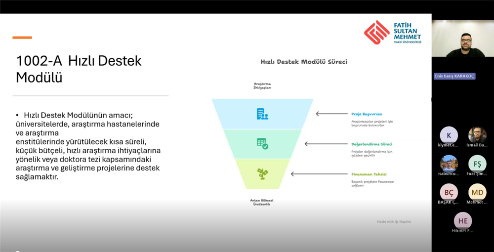 Endüstri Mühendisliği Bölümü Öğretim Elemanlarına Yönelik TÜBİTAK Proje Eğitimi Düzenlendi
